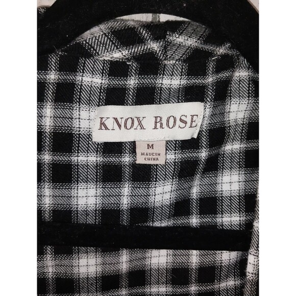 Knox Rose Women’s Medium Open Front Plaid Flannel Roll Tab 3/4 Sleeve Shirt Top - Picture 4 of 6